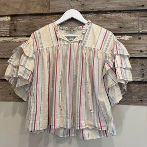 Peyton & Parker Ruffled Blouse striped top sz med